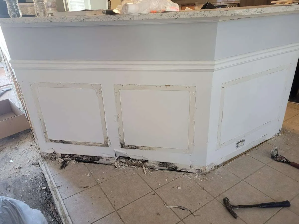 Water damage and mold on kitchen during Storm Damage Restoration in Overlea